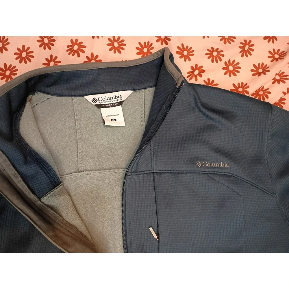 Columbia Omni-Dry Mens XL Full Zip Grid Fleece Jacket Teal Blue XM 6303
